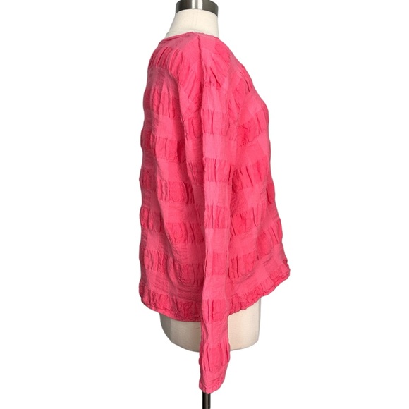 Flax Linen Blend Pucker Top In Pink Oversized Lagenlook Size S - Picture 7 of 11